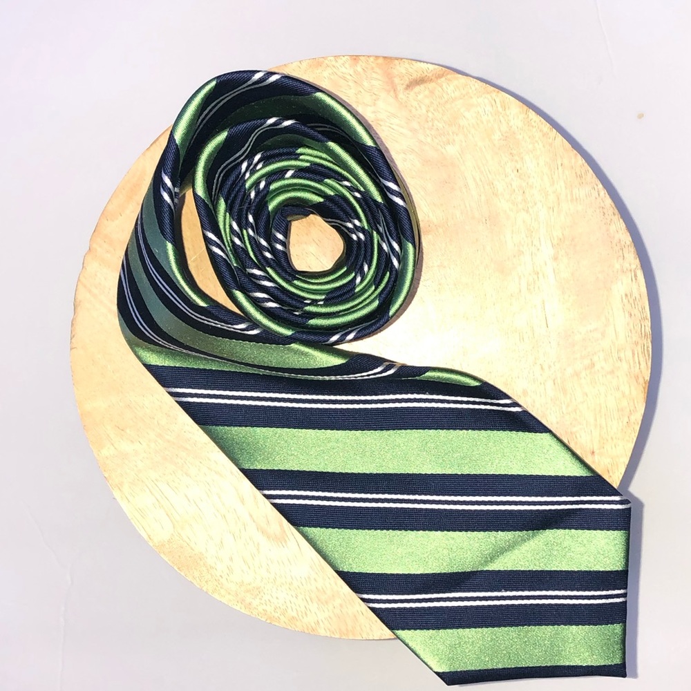 Nautica Tie Green blue stripes 100% Silk